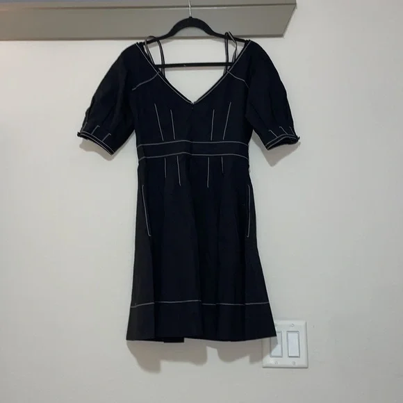 Derek Lam 10 Crosby Black Off the Shoulder Poplin Mini Dress SZ 4 EUC - Picture 5 of 8